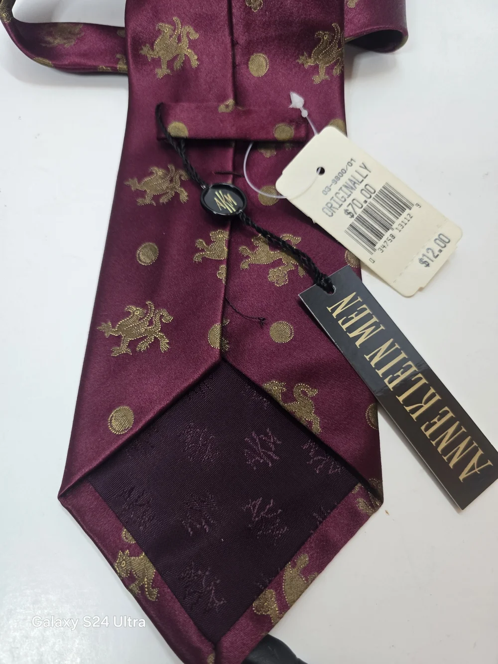 Anne Klein Men Burgundy Tie with Gold Crest Motif